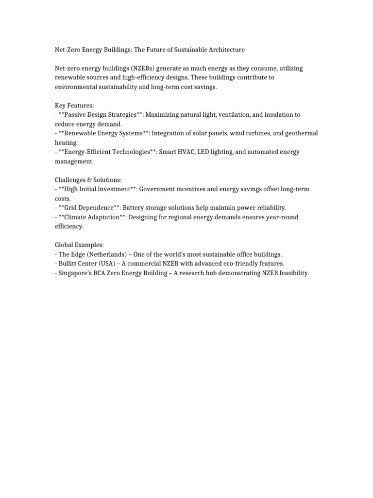 Net Zero Energy Buildings Overview Pdf