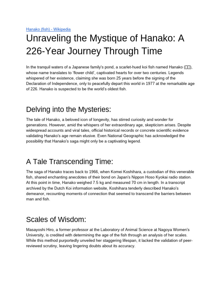 Unraveling The Mystique of Hanako A 226Year Journey Through Time1 PDF