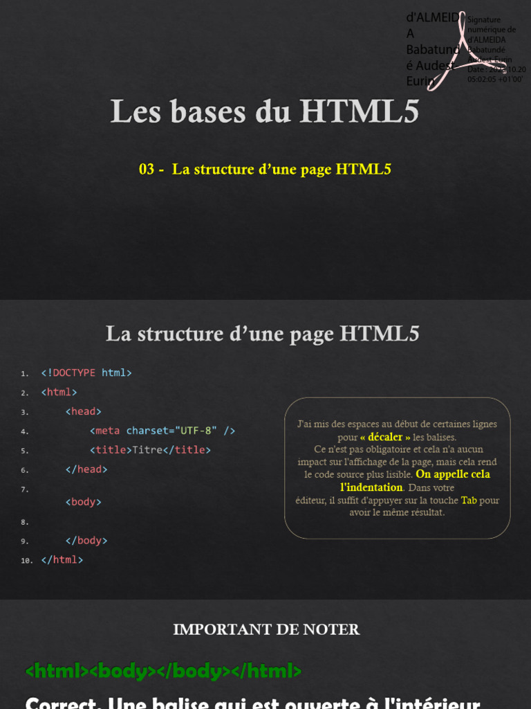Structure d'une page HTML5 | PDF | HTML5 | Standards du Web