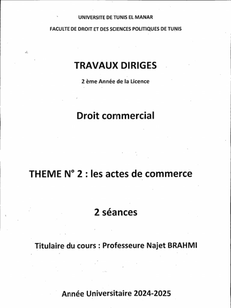 Cahier TD N2 2LD Droit-Commercial | PDF