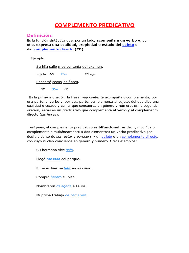 Ejemplos de Complemento Predicativo | PDF | Morfología Lingüística ...