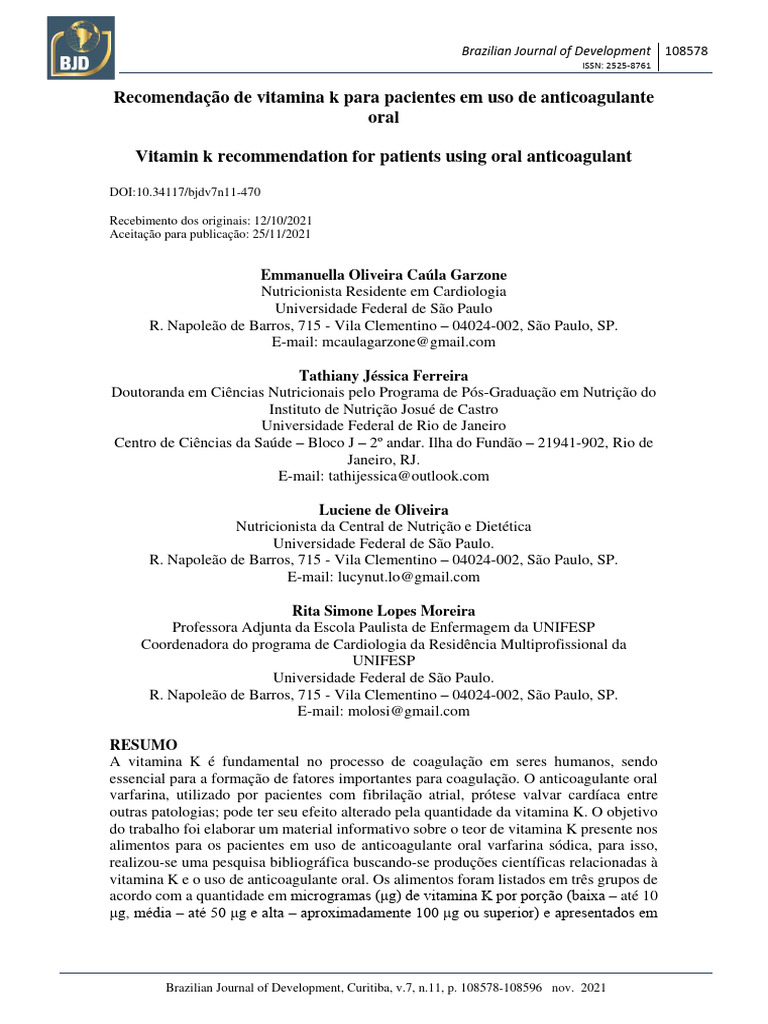 Vitamina K e Anticoagulantes Orais: Guia | PDF | Vitamina
