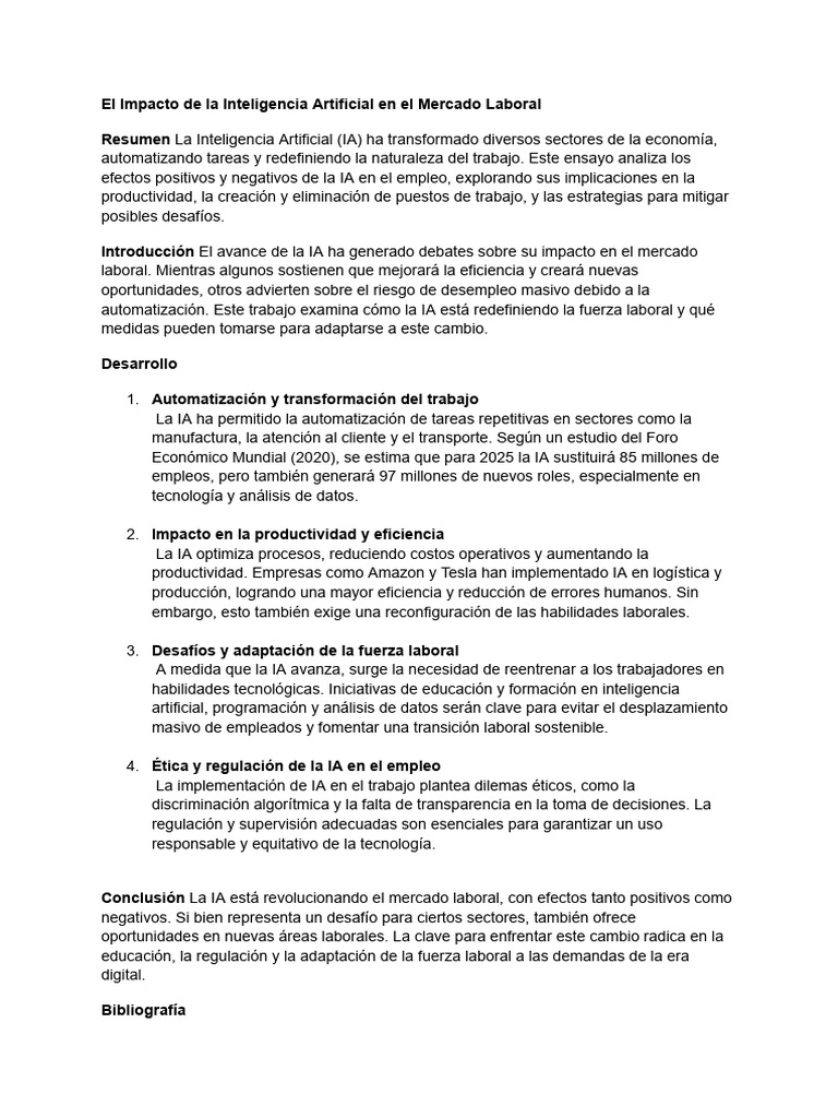 Impacto de la IA en el Empleo Laboral | PDF | Inteligencia artificial ...