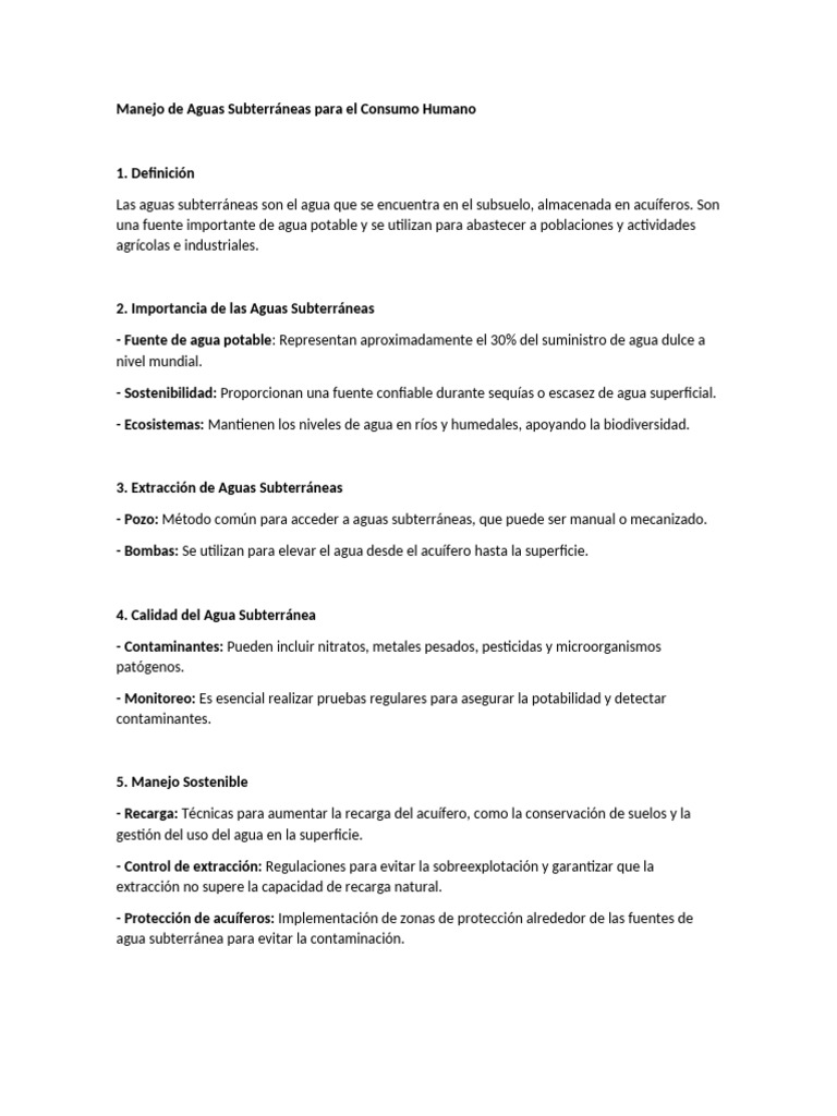 Manejo de Aguas Subterráneas para El Consumo Humano | PDF | Agua ...
