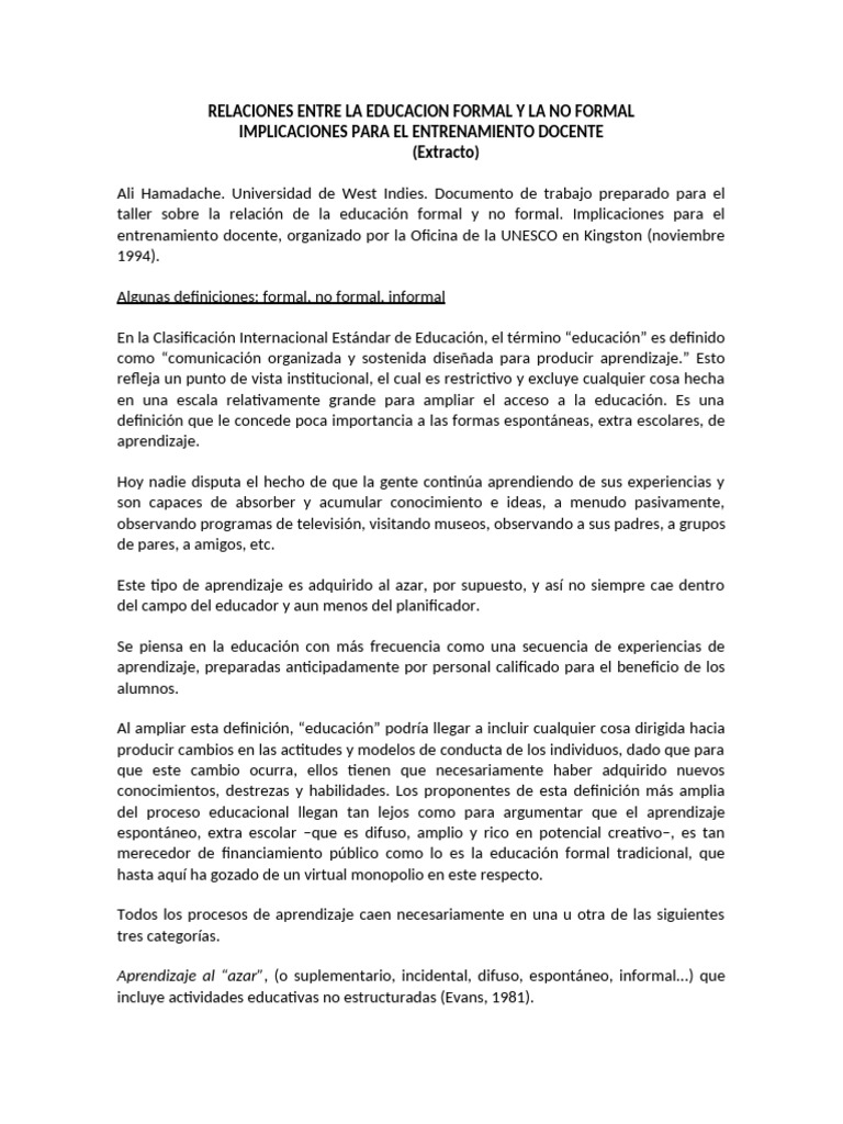 Educación Formal vs. No Formal: Implicaciones | PDF | Aprendizaje ...
