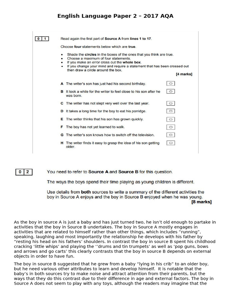 AQA English Language Paper 2 Analysis | PDF