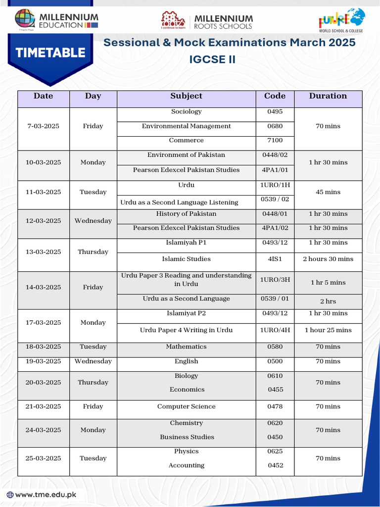 IGCSE II March 2025 Exam Schedule | PDF | Algorithms | Cash Flow Statement