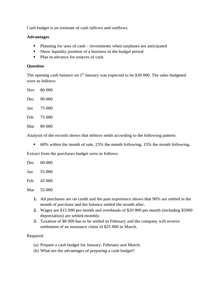 Cash budget is an estimate of cash inflows and outflows | PDF