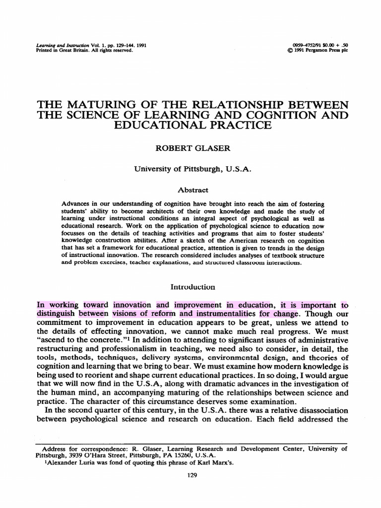 Cognitive Science in Education | PDF | Reading Comprehension | Learning