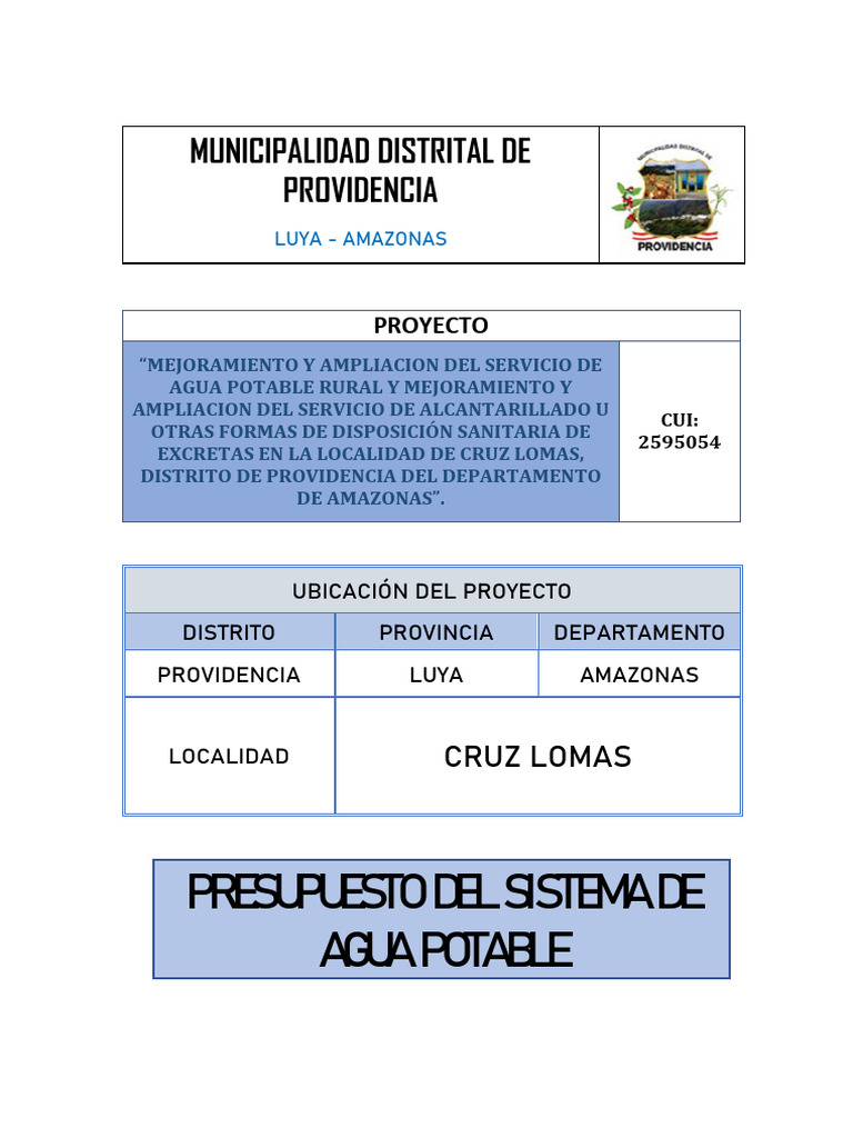 9.2.1. Presupuesto de Sistema de Agua Potable | PDF | Suministro de ...
