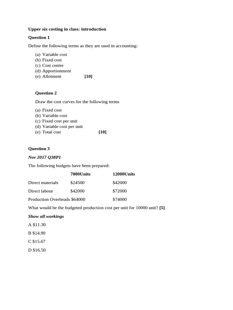 Accounting Costing Concepts and Curves | PDF