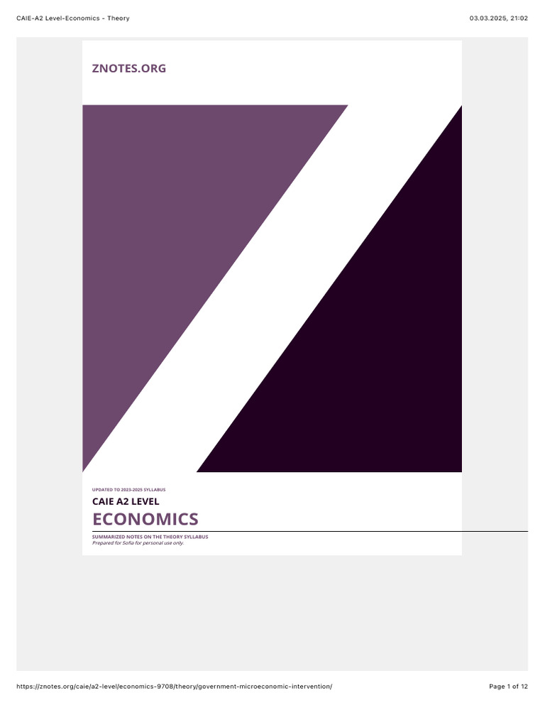 CAIE A2 Level Economics Theory | PDF | Labour Economics | Taxes