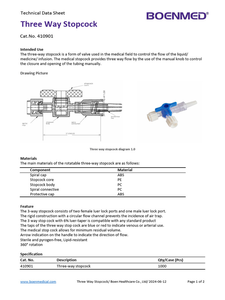 Three-Way Stopcock Technical Overview | PDF | Sterilization (Microbiology)