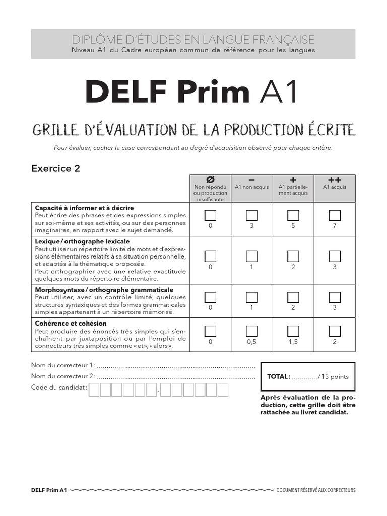 Grille d'évaluation DELF Prim A1 | PDF | Communication humaine | Grammaire