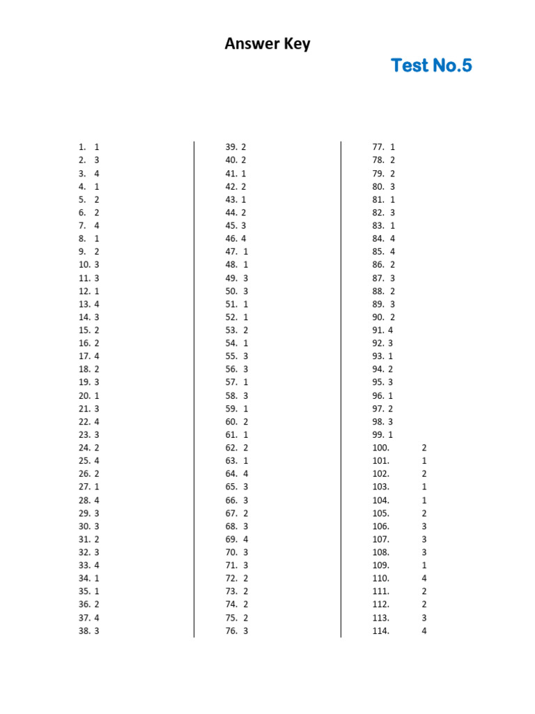 Clé de réponses Test No. 5 | PDF