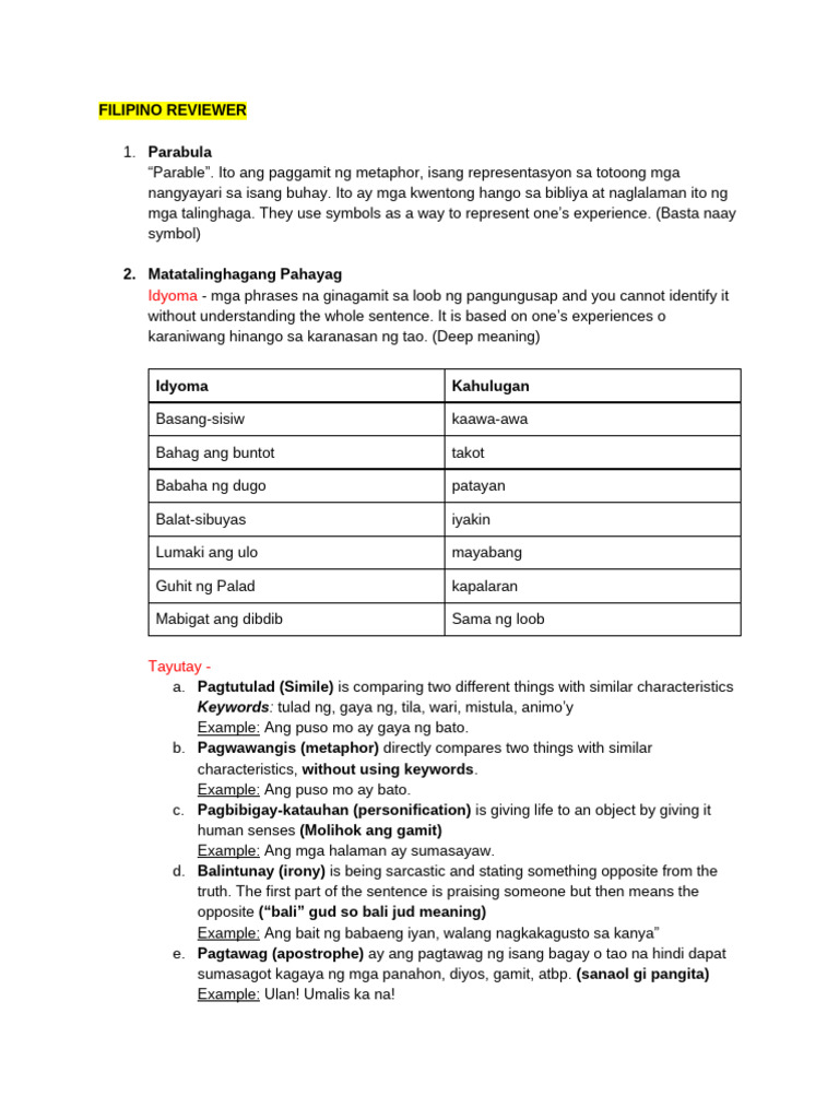 Filipino Notes | PDF