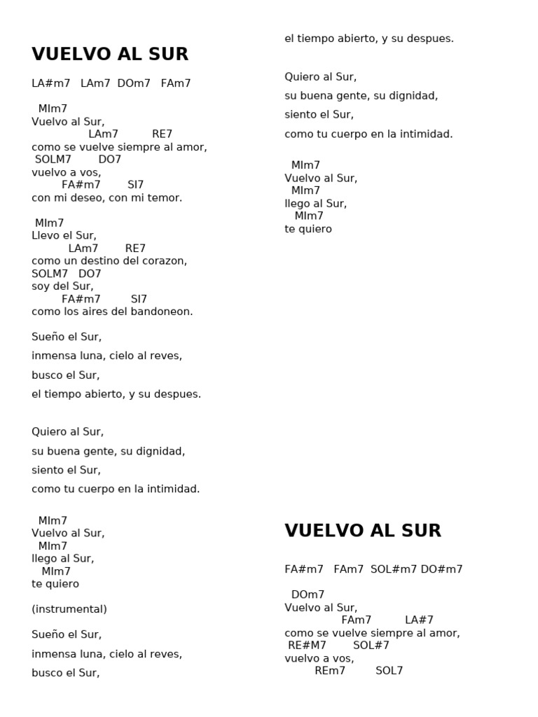 Vuelvo al Sur: Letra y Acordes | PDF