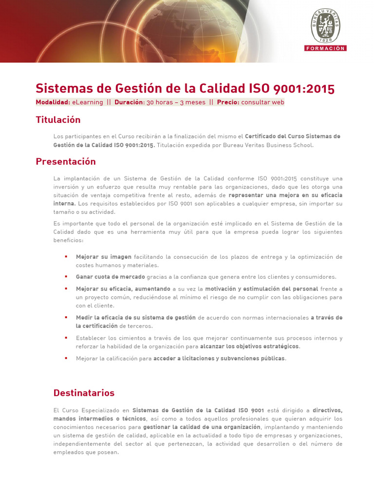Curso ISO 9001:2015 eLearning 30h | PDF | Gestión de la calidad ...