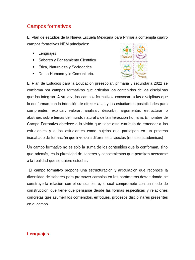 Resumen Campos Formativos | PDF | Plan de estudios | Pensamiento