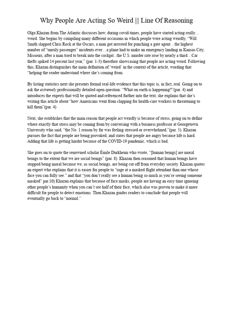 Why People Are Acting So Weird Line of Reasoning PDF