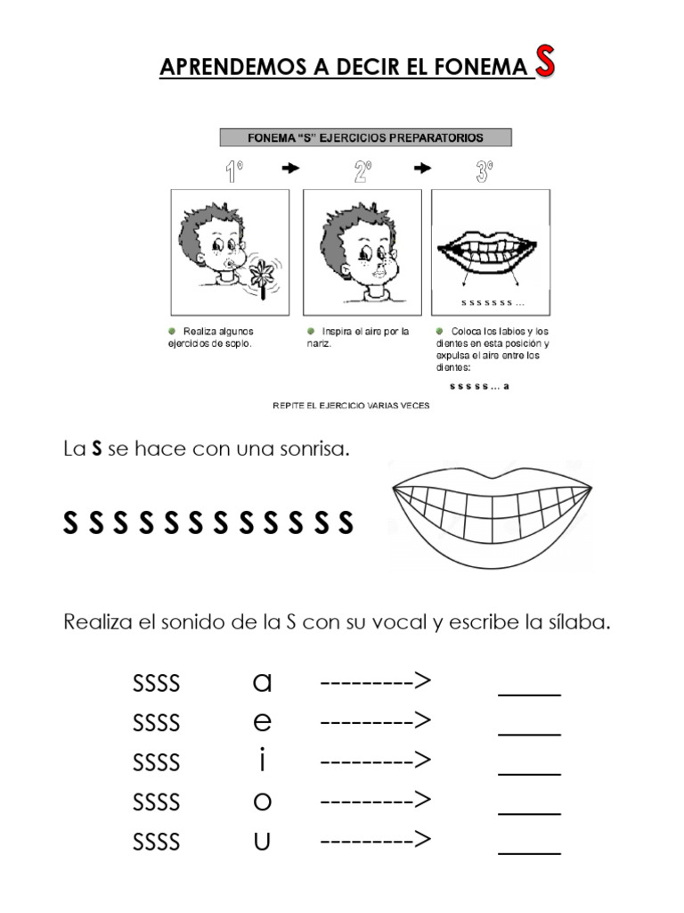 Ejercicios para el fonema S | PDF | Lingüística | Fonética