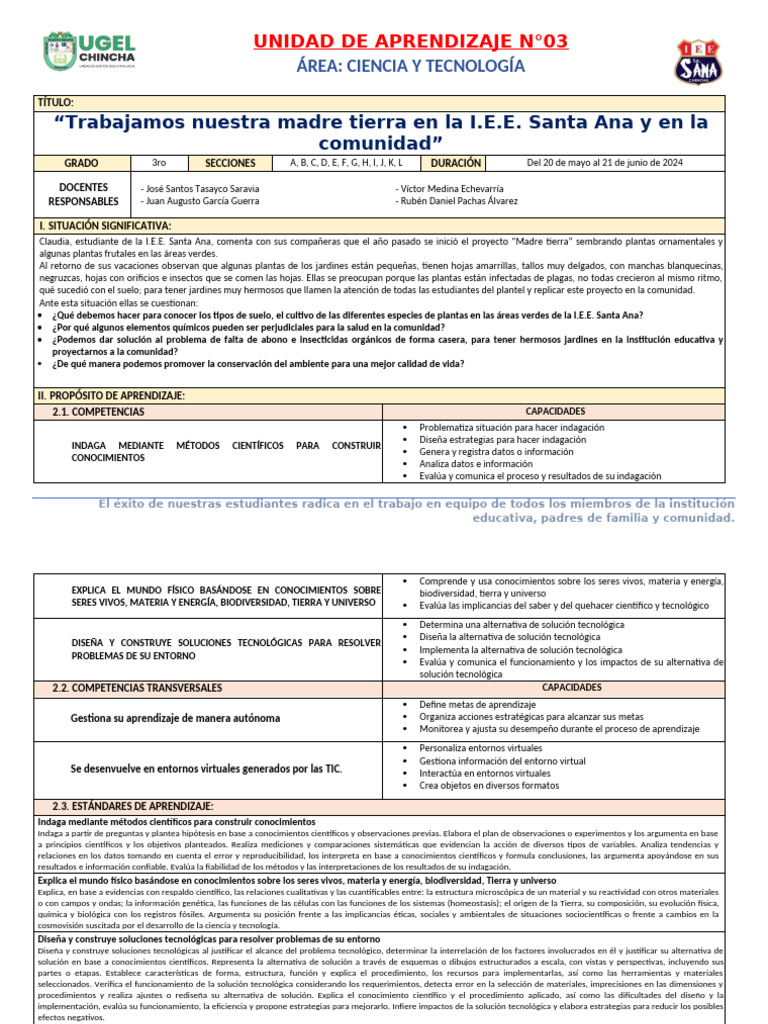 3 Unidad de Aprendizaje - Tercero | PDF | Evaluación | Aprendizaje