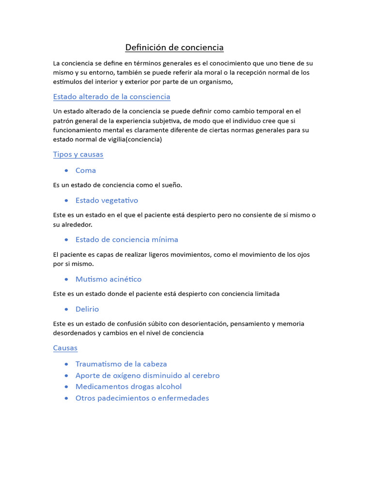 Conciencia Definición, Estados Alterados de La Constiencia, Tipos | PDF