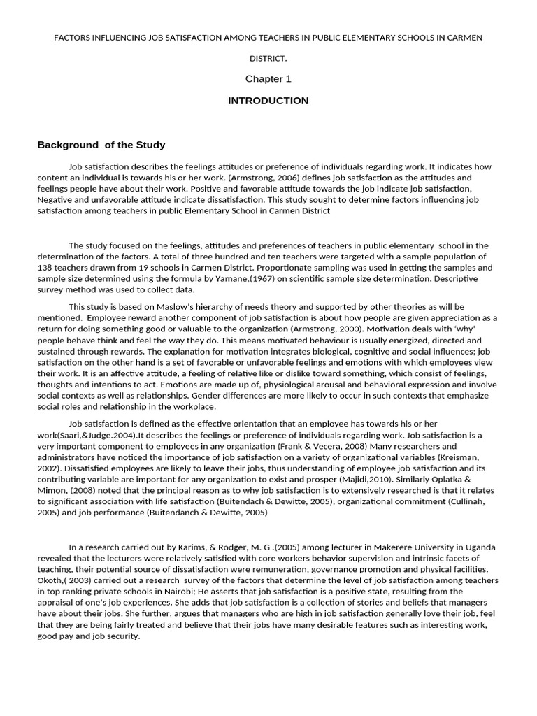 Factors Influencing Job Satisfaction Among Teachers in Public ...