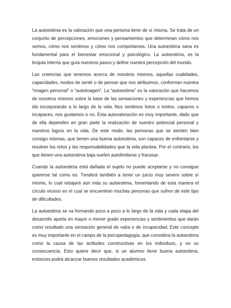 Importancia de la Autoestima en el Bienestar | PDF | Autoestima | Cognición