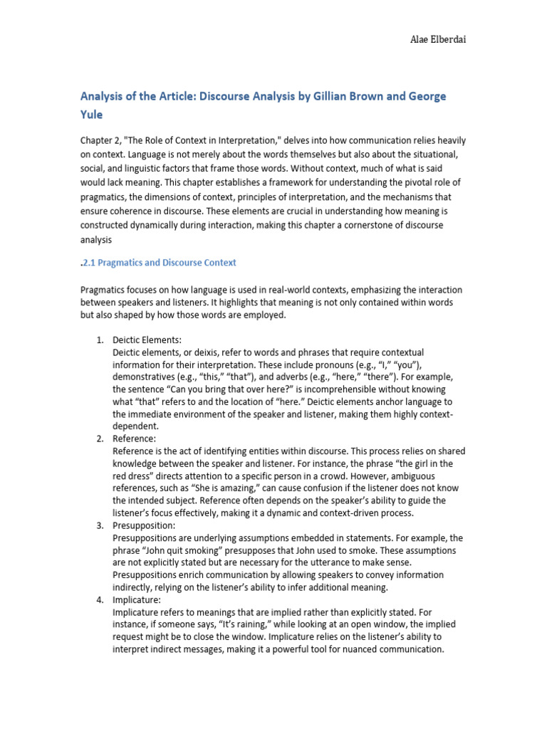 Context in Discourse Analysis Explained | PDF | Semantics | Semiotics