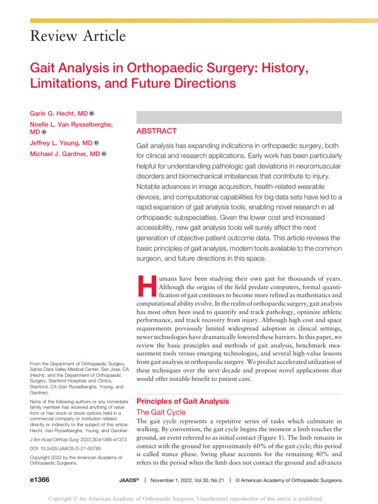 Gait Analysis in Orthopaedic Surgery History,.11 | PDF | Foot