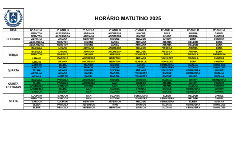 Horário Matutino 2025 - 6º a 9º Ano | PDF