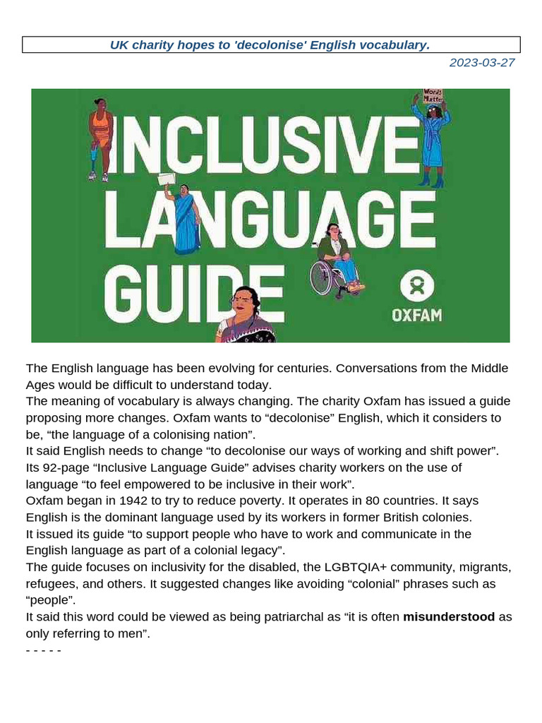 Oxfam's Inclusive Language Guide | PDF | English Language | Oxfam