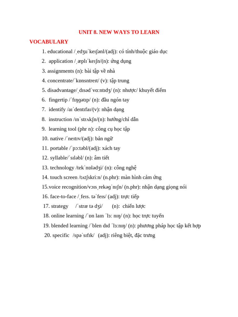 Unit 8. New Ways To Learn Vocabulary | PDF
