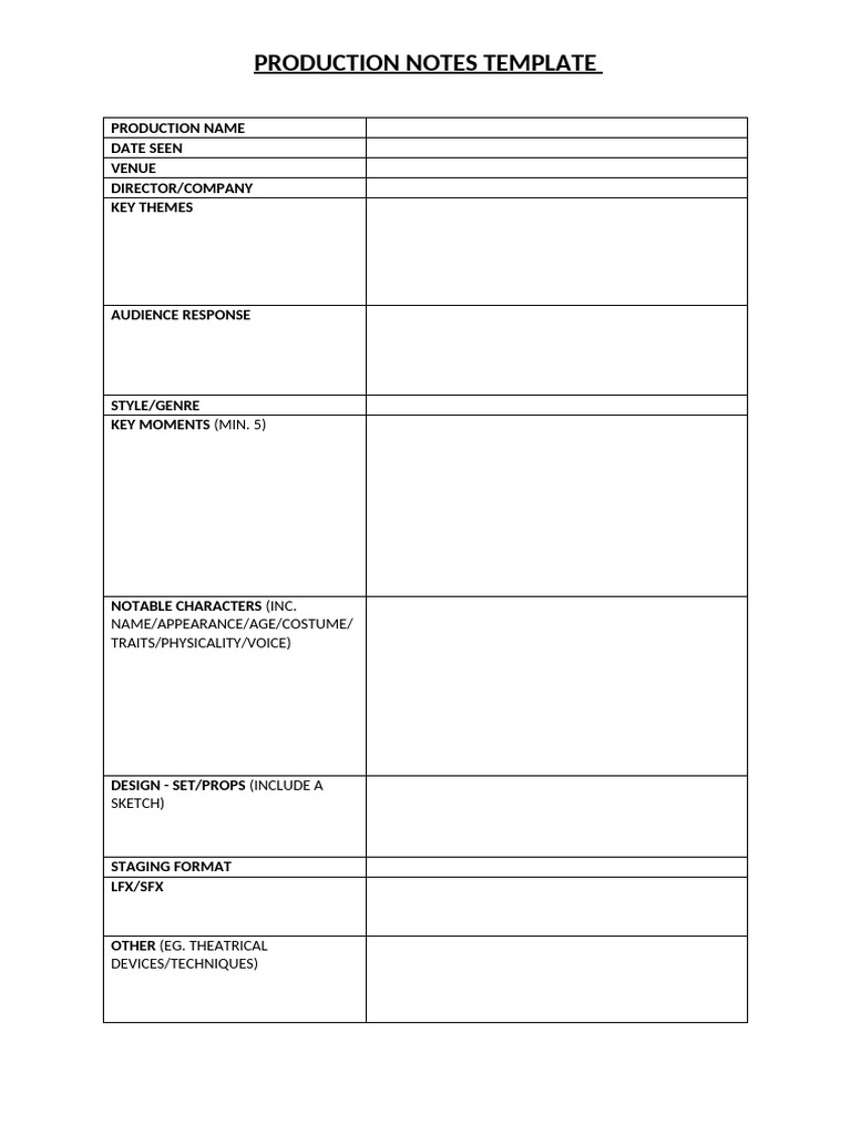 Production Notes Template Guide | PDF