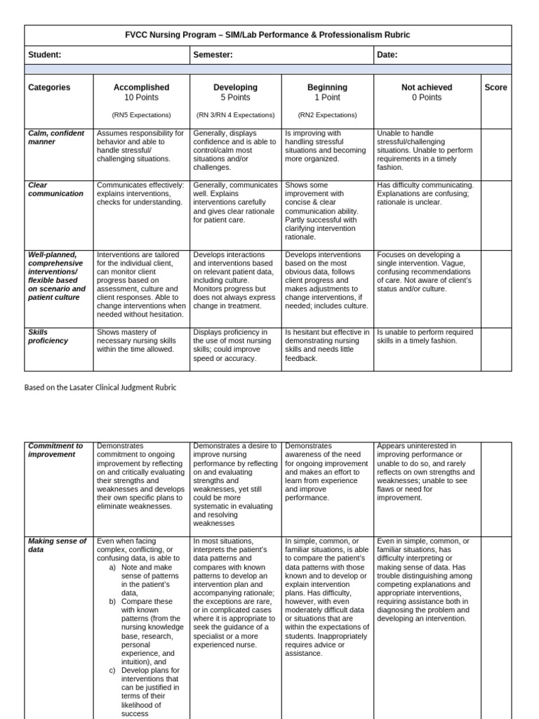Nursing Program Performance Rubric | PDF | Nursing | Data