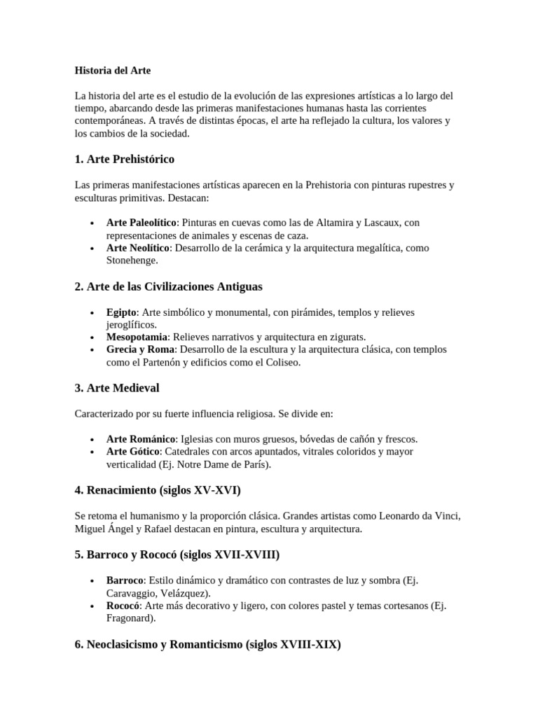 Evolución del Arte a lo Largo del Tiempo | PDF | Pinturas | Escultura