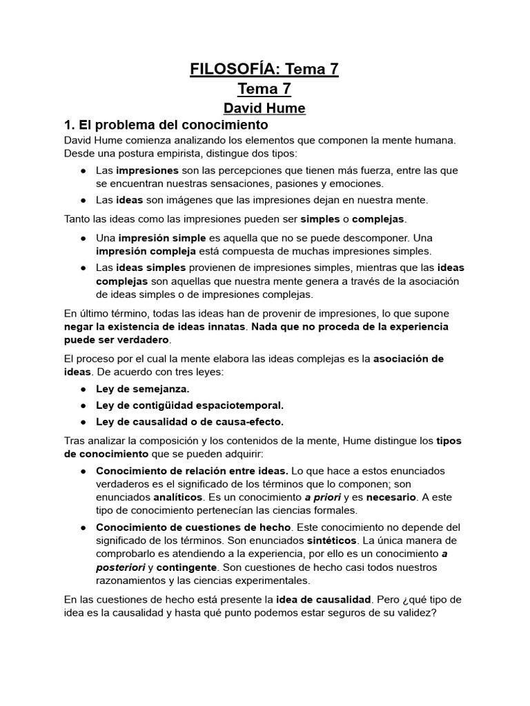 Hume: Conocimiento y Realidad en Filosofía | PDF | David Hume | Causalidad