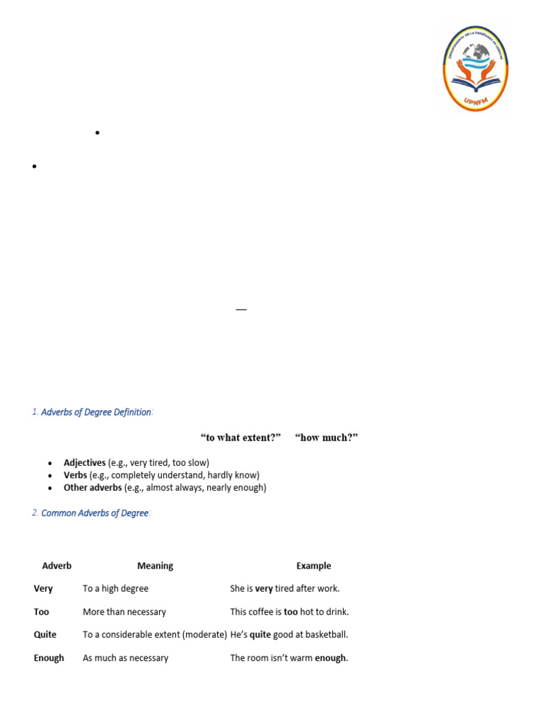 Lesson Adverbs of Degree | PDF | Adverb | Adjective