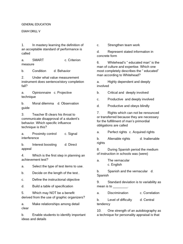 General Education Exam Drill V Questions | PDF | Learning | Teachers