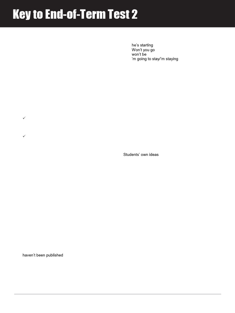 Impact Level 2 End-Of-term Test 2 Key 0 | PDF