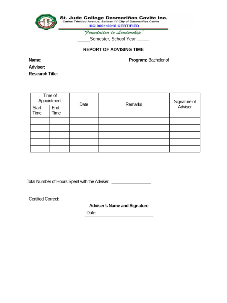 Advising Time Consultation Log | PDF