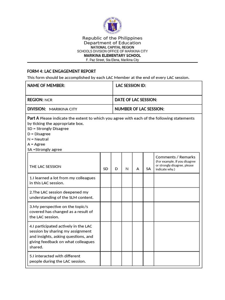 LAC Engagement Report Form 4 | PDF