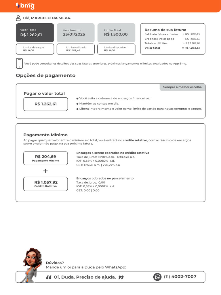 Fatura do Cartão BMG: Pagamentos e Encargos | PDF | Crédito rotativo ...