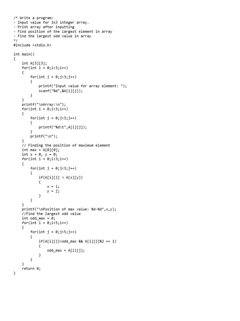 3x3 Array Input and Analysis Program | PDF