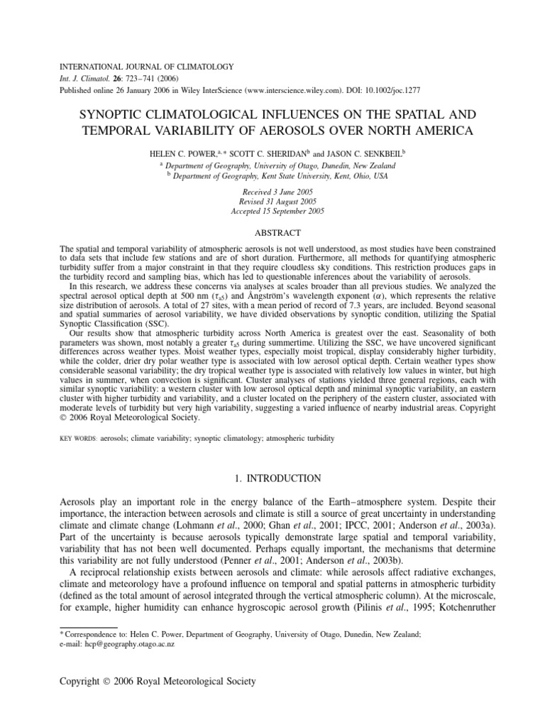 Journal - Synoptic Climatological Influences On The Spatial and ...