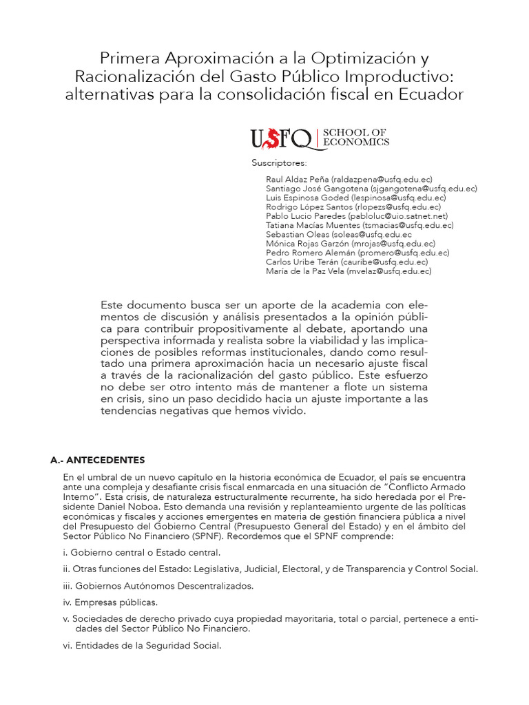Optimización del Gasto Público en Ecuador | PDF | Presupuesto ...