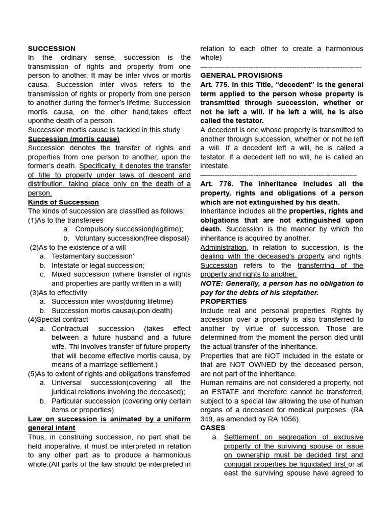 Understanding Succession Mortis Causa | PDF | Inheritance | Will And ...