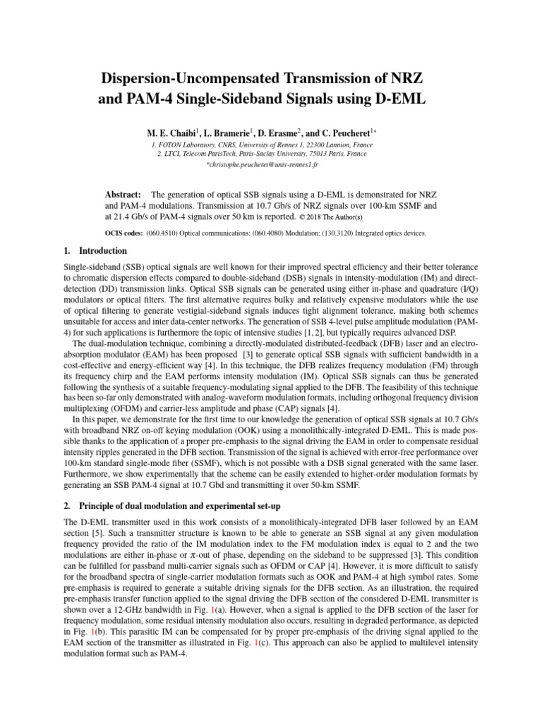 SSB Signal Transmission with D-EML | PDF | Modulation | Frequency ...