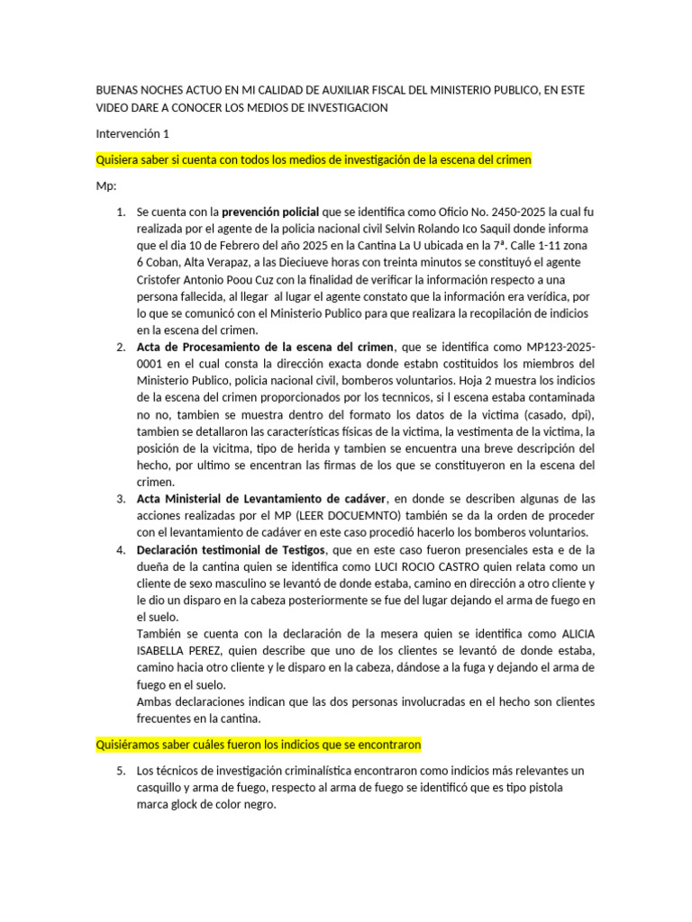 BUENAS NOCHES ACTUO EN MI CALIDAD DE AUXILIAR FISCAL DEL MINISTERIO ...